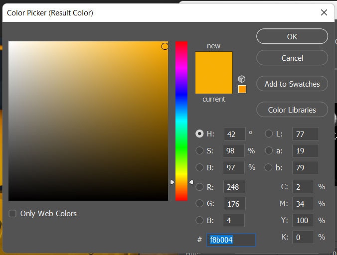 روی بلوک رنگ بالای نتیجه کلیک کنید تا انتخابگر رنگ را باز و رنگی خاص را انتخاب کنید