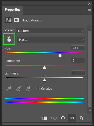  آیکون اسلایدر را در پنجره انتخاب کنید تا سطوح اشباع را با کلیک و درگ کردن روی رنگ در تصویر تغییر دهید. برای تنظیم رنگ روی تصویر هنگامی که کلیک و درگ می کنید Control (Win) یا Command (Mac) را نگه دارید.