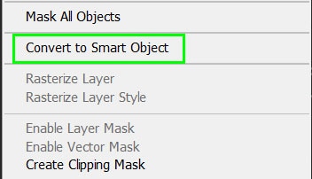 روی لایه جدید کلیک راست نموده و  Convert to Smart Object  را انتخاب کنید