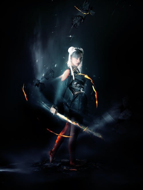 آموزش حرفه ای فتوشاپ/ طراحی جنگجو با شمشیر آتشین